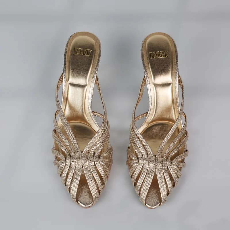 New Gold Hollow Thin Strip Heels for Women Luxury Pointed Toe Heeled Pumps Office Lady Mules Summer Stiletto Shoe Sandals 2025 - 4