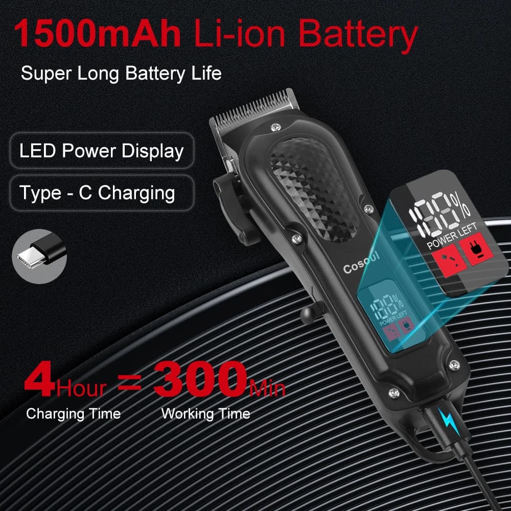 Cosoul Hair Clipper Compact Size Hair Trimmer Electric Beard Trimmer LED Display Hair Length Adjustable Big Capacity Battery - 3