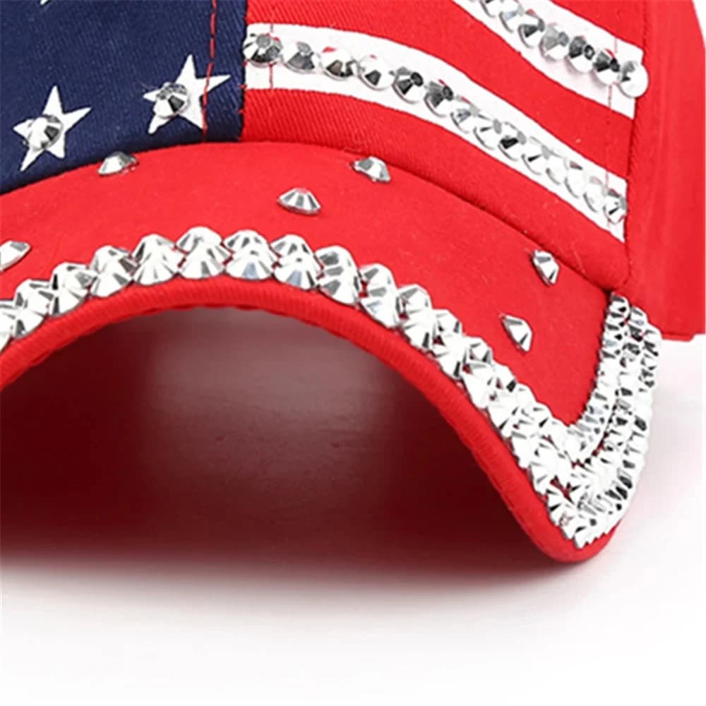 Men Women Baseball Cap USA Flag Diamond Rivet Brand Snapback  Unisex Adjustable Rap Rock Hats Fashion Gorras - 6