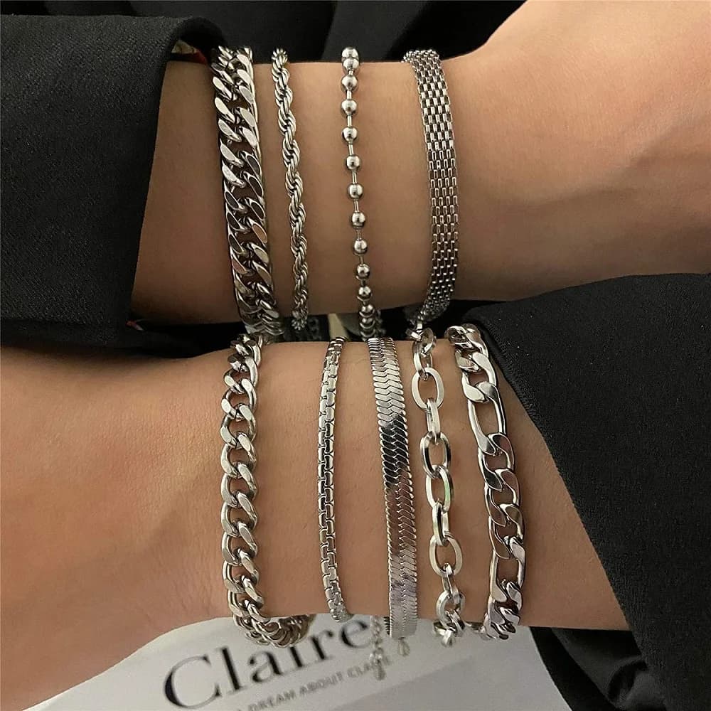 316L Stainless Steel Cuban Chain Bracelet for Men Women Figaro  Vintage Metal Viking Kpop Pulseras Emo Cute Luxury Jewelry Gift - 6