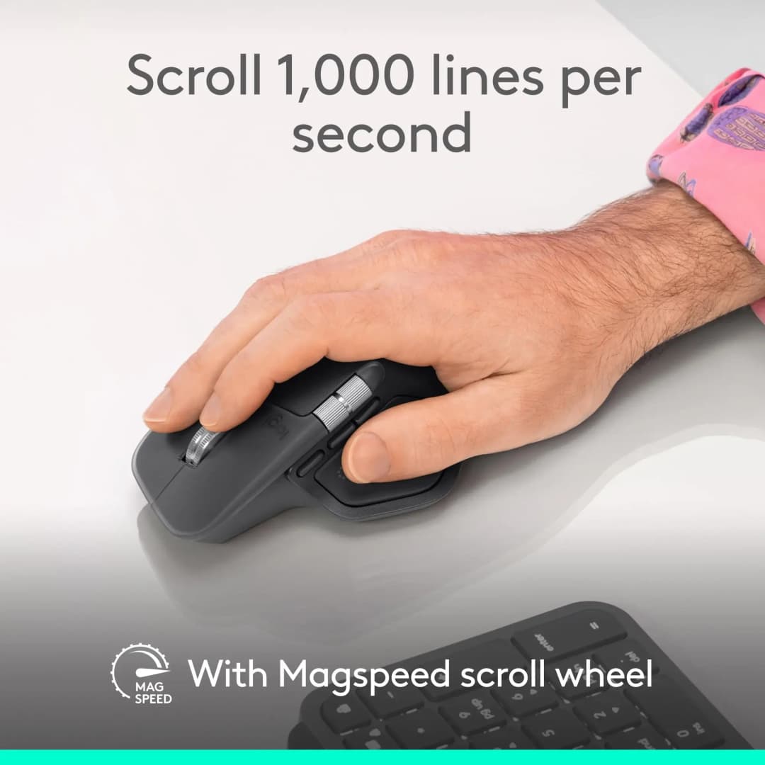 ماوس Logitech MX Master 4 اللاسلكي - 8000DPI، تقنية MagSpeed، تصميم مريح، Bluetooth، عمر بطارية 70 يومًا، متوافق مع G203/G304/G305/M220/M170/M350/G402 - 3