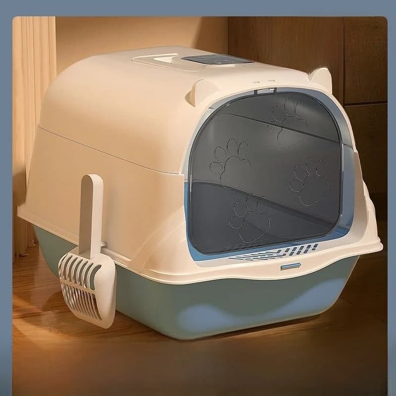 صندوق فضلات القطط كبير الحجم مغلق بالكامل، مرحاض للقطط الصغيرة، مقاوم للرذاذ، للتحكم في الروائح، مستلزمات الحيوانات الأليفة - 3