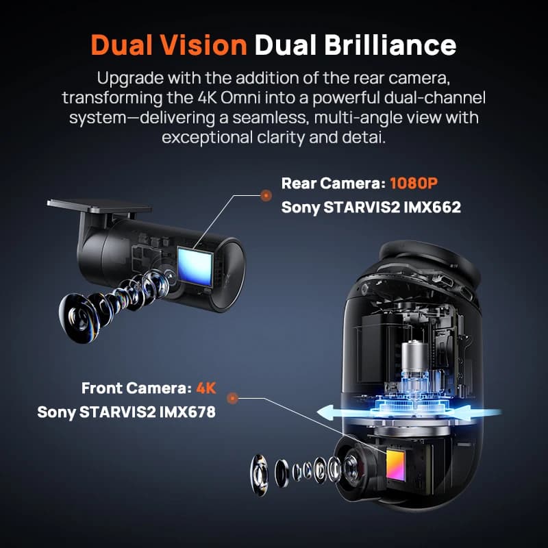 70mai 4K Dash Cam Omni X800 360° Rotating HDR Car Camera Built-in GPS&ADAS Support Dual-Channel 4G Compatible Supercapacition - 4