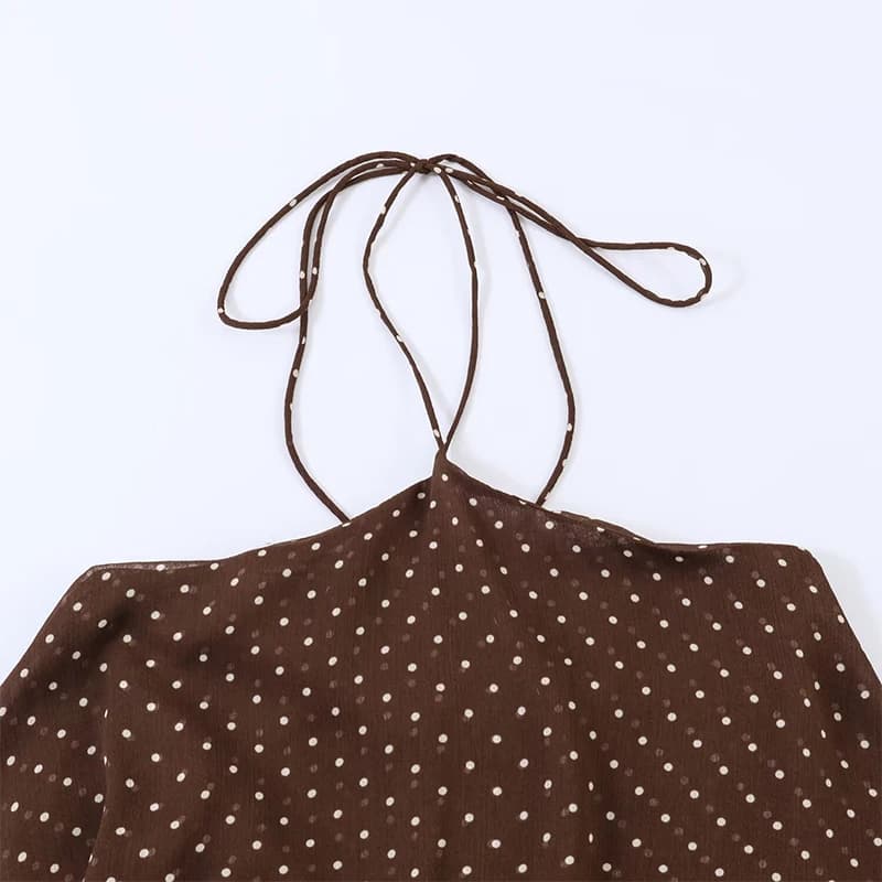 فستان صيفي جديد 2026 فستان حفلات أنيق بشلال عند الرقبة فستان ميني أنيق بنقاط بولكا مريح - 5