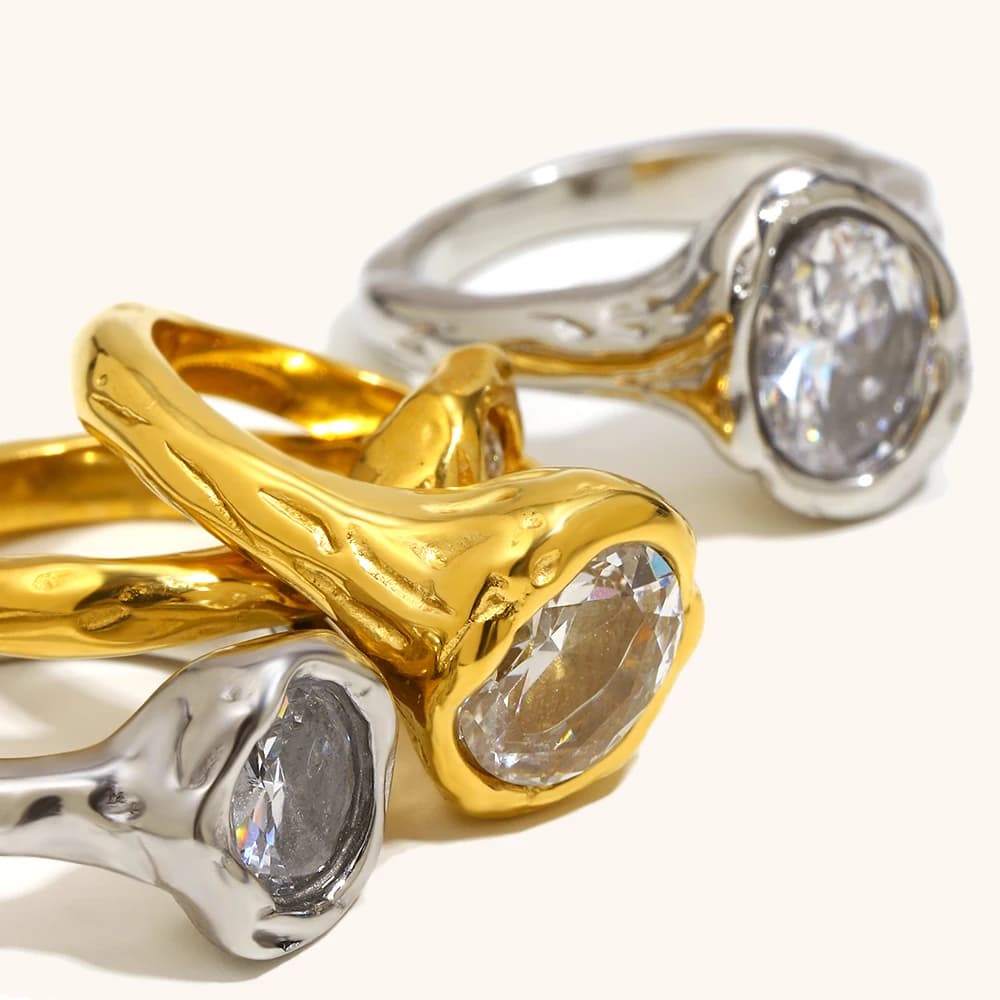 La. Muses Luxury Shiny Round Zircon Irregular Stainless Steel Women's Ring PVD Gold Plated Fashion Jewelry Accessories - 5