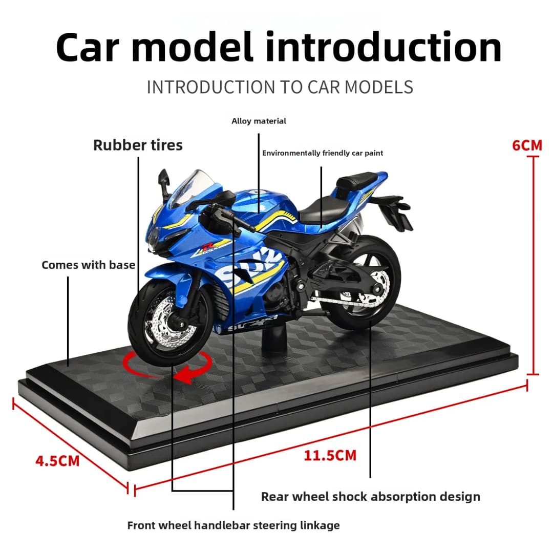 1:18 هايابوسا R1 GSX1000R CBR 1000RR نموذج دراجة نارية مع امتصاص الصدمات للطرق الوعرة، لعبة سيارات - 5