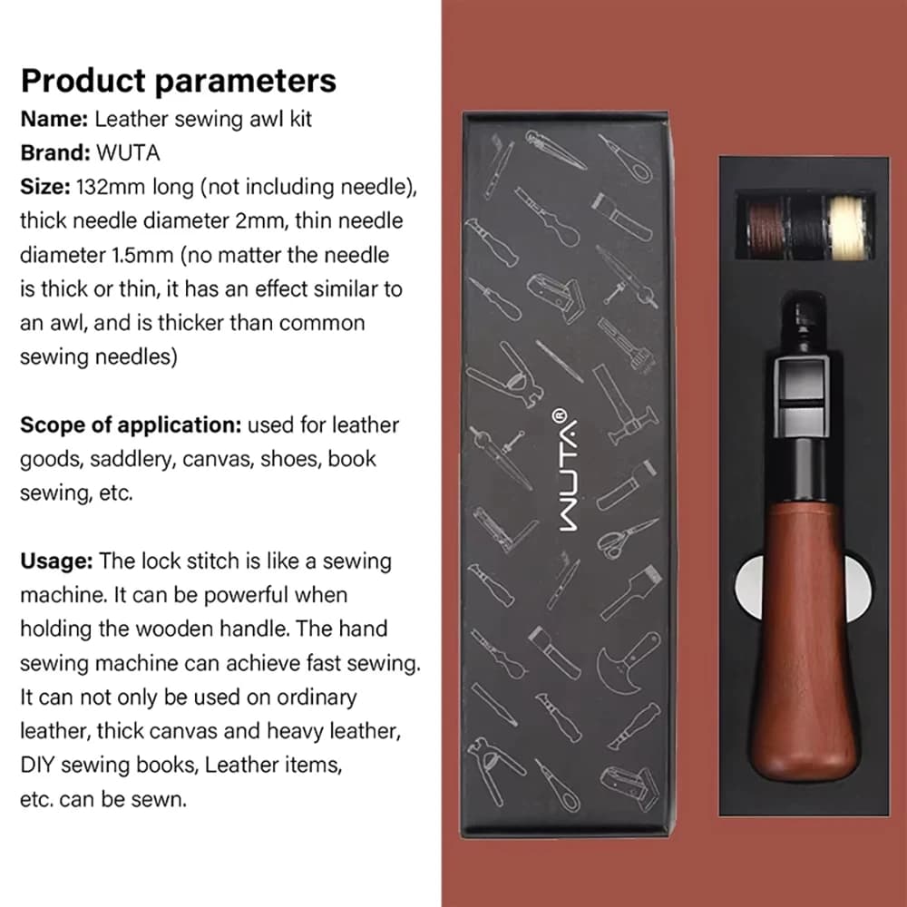 طقم خياطة جلدية من WUTA، أدوات حرفية جلدية، أداة إصلاح قماشية لخياطة الأحذية - 6