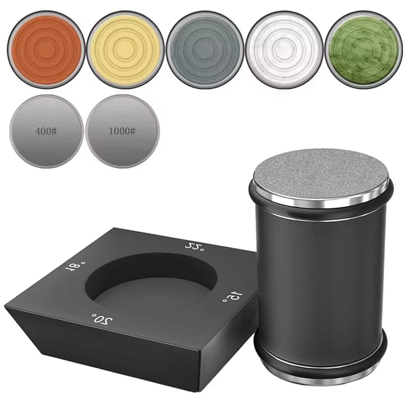 مجموعة شاحذ سكاكين دوار 4 زوايا من نييرو لشفرات السكاكين المستقيمة مع حجر شحذ ماسي صناعي مجموعة سكاكين