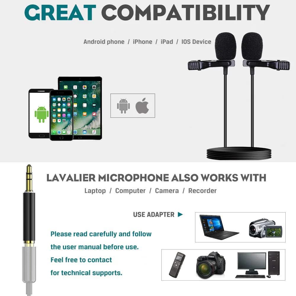 1.5M Lavalier Microphone 3.5MM 6.5MM Jack Lapel Mic Condenser Microphone 2M Extension Cable Adapter for Phone Camera Computer - 5