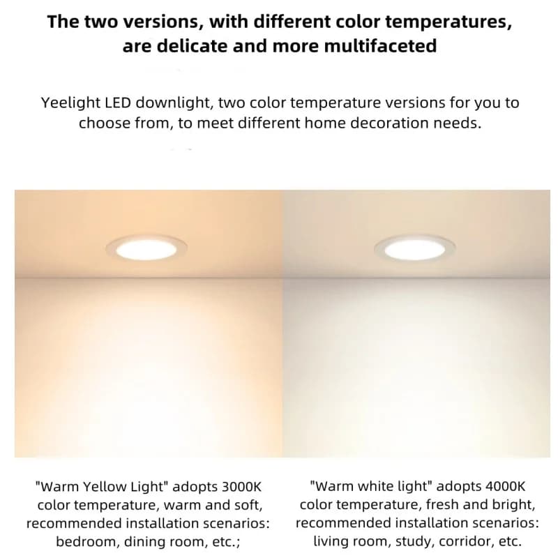 إضاءة سقف مدمجة من Yeelight، LED، أبيض دافئ/أصفر دافئ، سهلة التركيب، درجة حرارة لون 3000K/4000K، جهد 220V - 3
