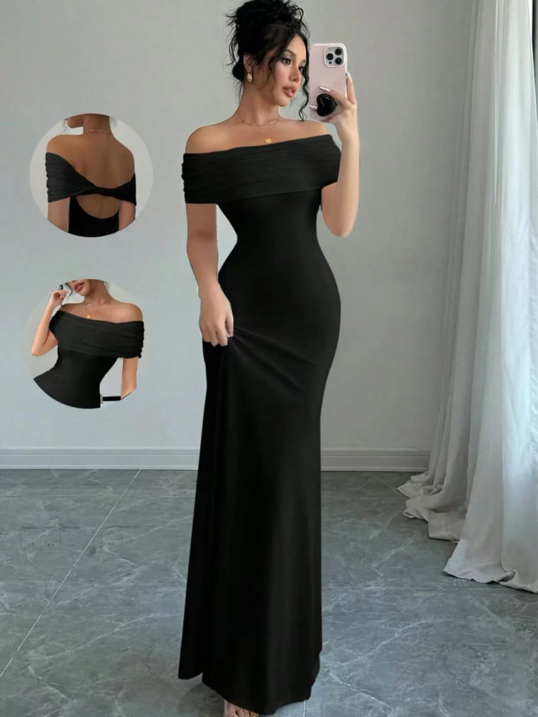 Off Shoulder Party Dress, Women‘s Sleeveless Sexy Bodycon Midi Dress, Elegant Bandage Cocktail Dress for Night Out - 3