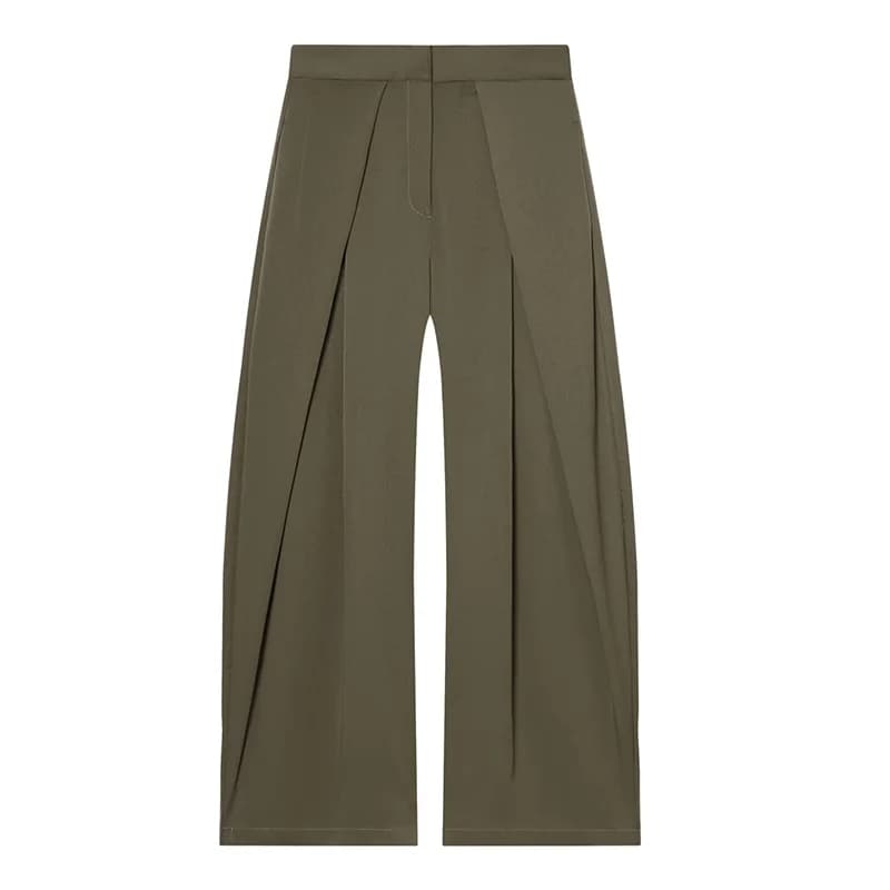 HXAO Women's Pants Baggy Wide Pants For Woman Minimalist Pleated Stripe Casual Pants Women Office Green Oversize Suit Trousers - 6