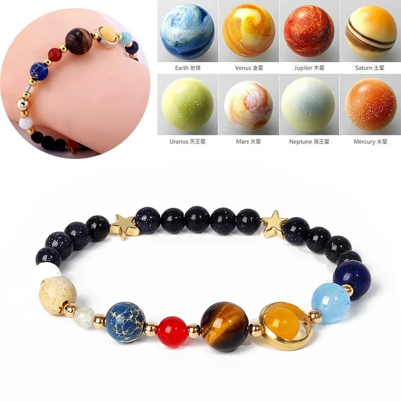 Universe Galaxy Eight Planets Bracelet Solar System Guardian Star Natural Stone Beads Bracelets for Women Fashion Couple Jewelry - 3