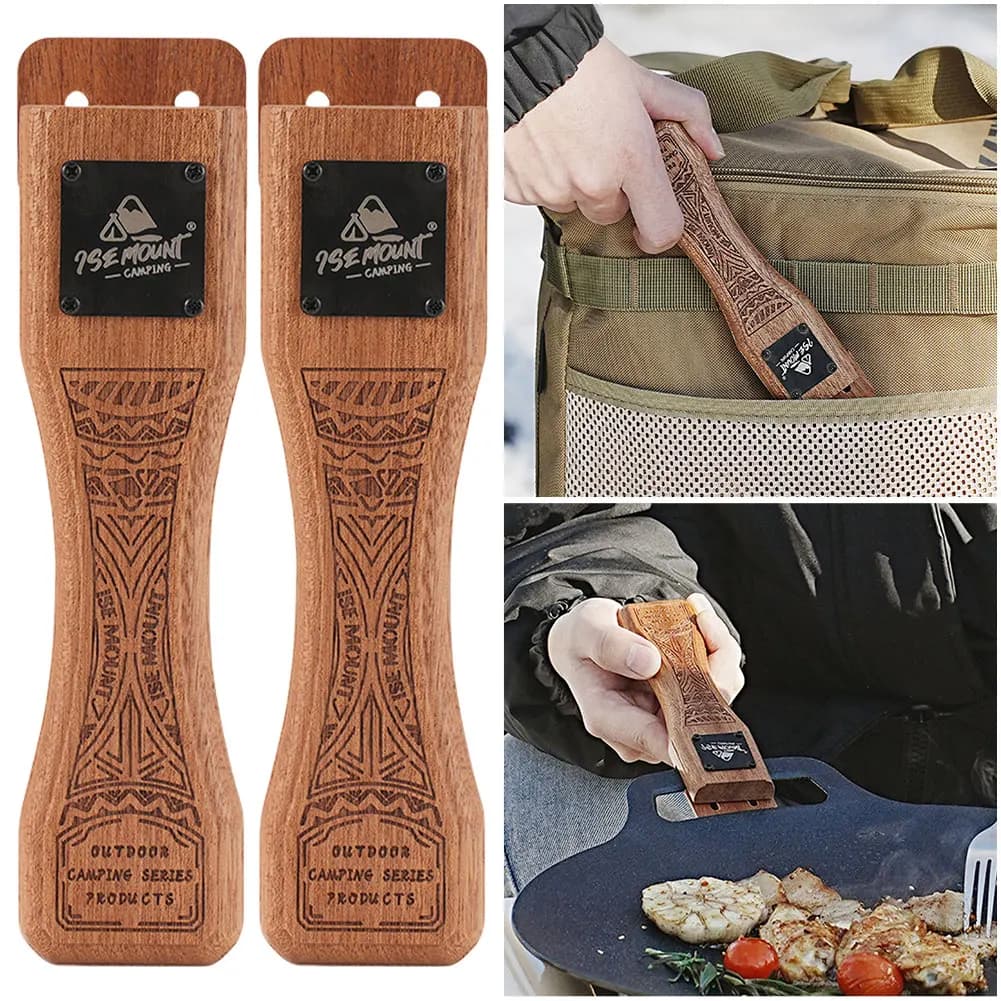 Outdoor Grill Pan Handle Anti-scald Solid Wood Handle Adjustable Grill Pan Clip Insulated Handle Camping Picnic Cookware Tools - 4