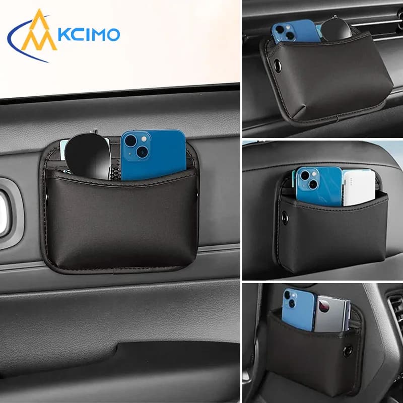 Black PU Leather Car Organizer Pocket Bag For Collecting Bag Cards Phone Key Paste Box Self Adhesive Car Storage Pocket
