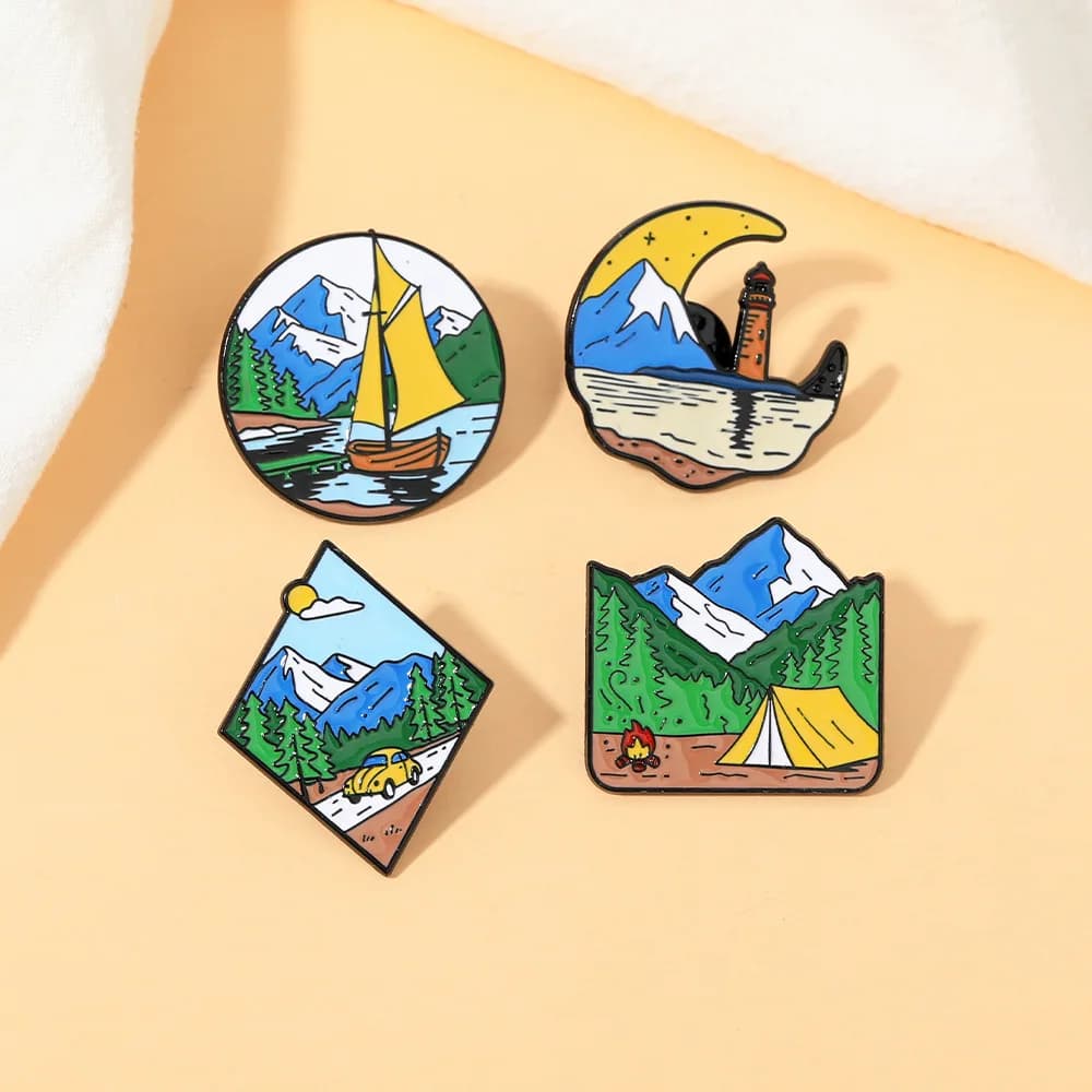 Crossing Hiking Scenery Snow Scene Mountain Peak Alloy Clothing Accessories Backpack Brooch Badge Lapel Pins Travel Brooch Field - 4