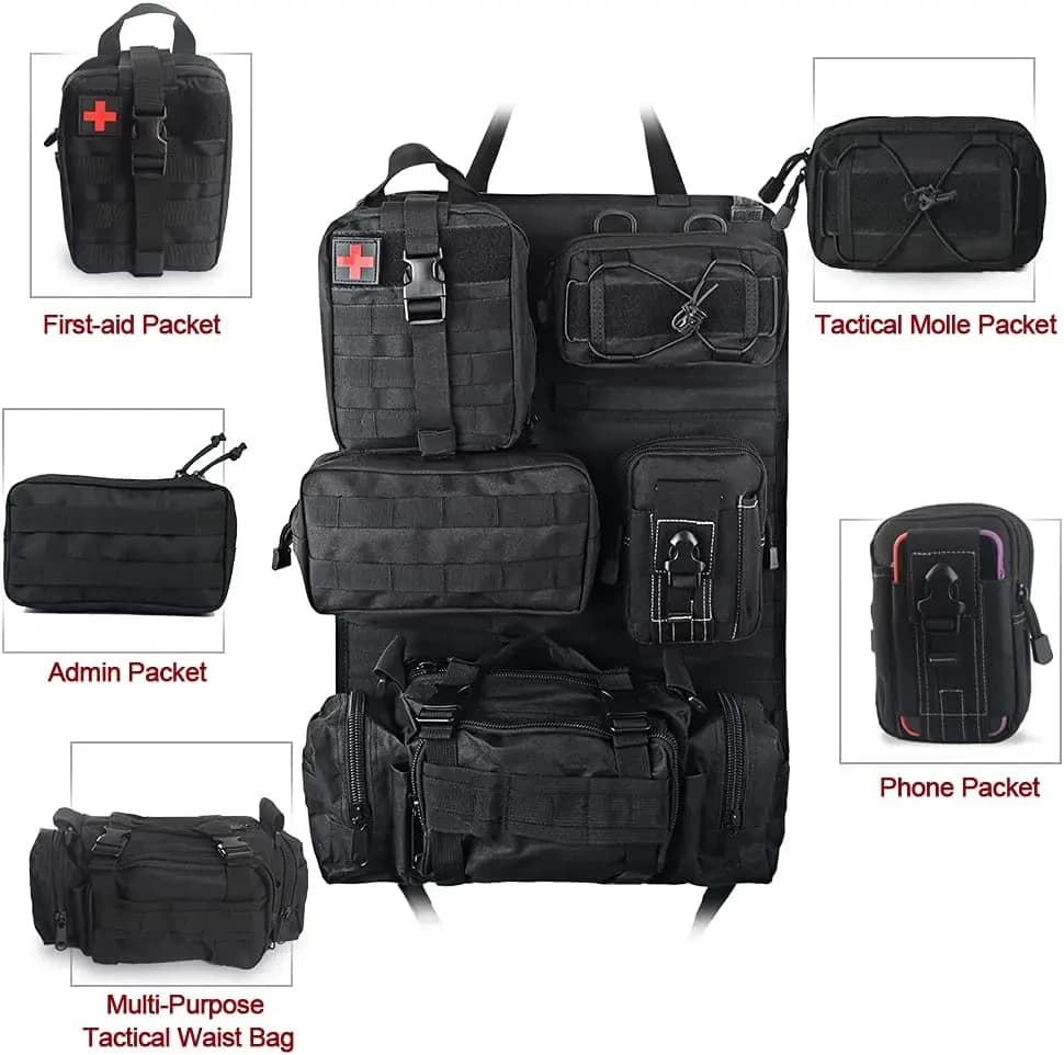 Car Rear Seat Tactical Storage Bag with 5 Molle Pouch Vehicle Molle Panel Organizer,,Hanging Bag Universal Fits for All Vehicel - 2