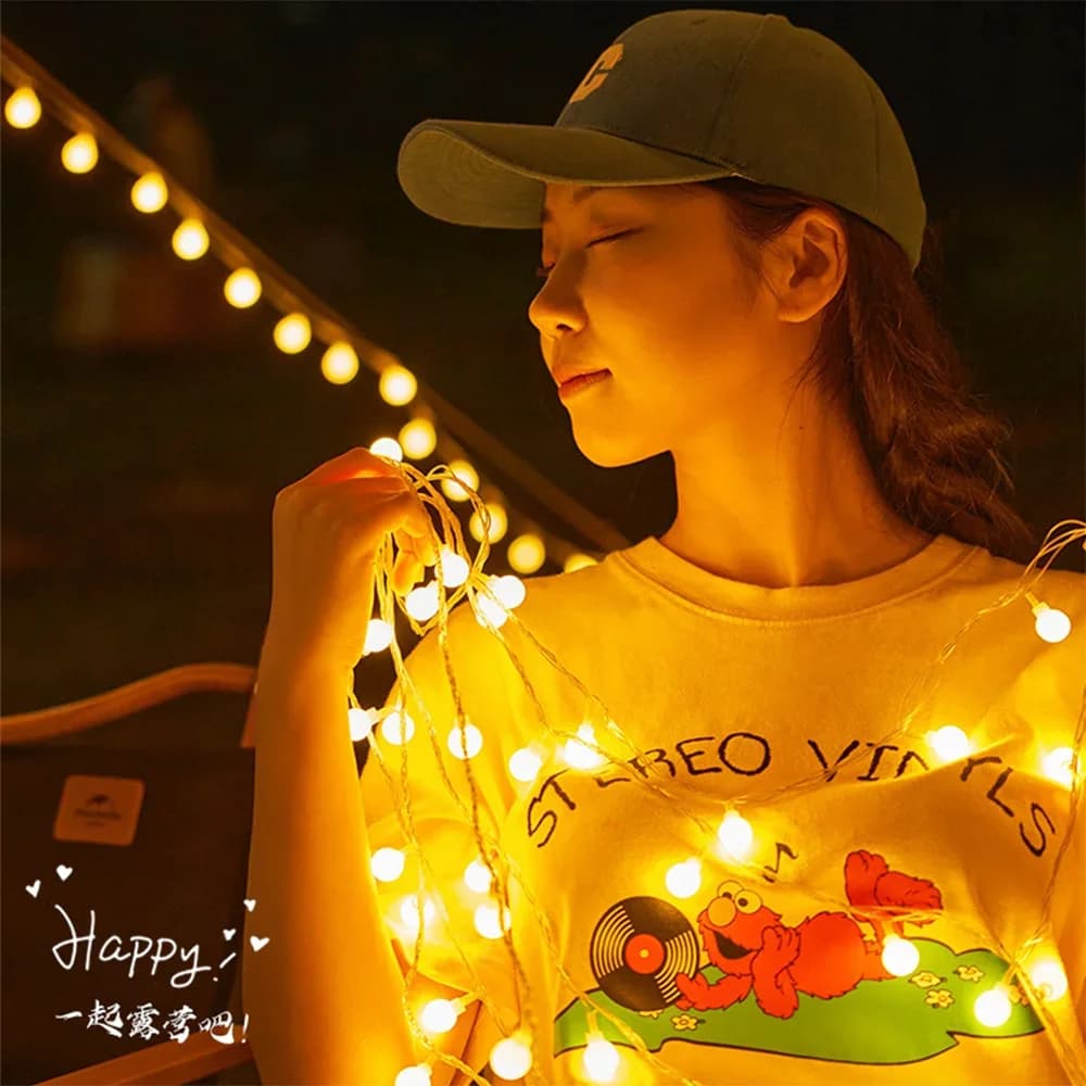 أضواء سلسلة تخييم، مصباح تخييم خارجي، أضواء كريستال كروية مقاومة للماء تعمل عبر USB، إضاءة فناء لخيمة التخييم - 6