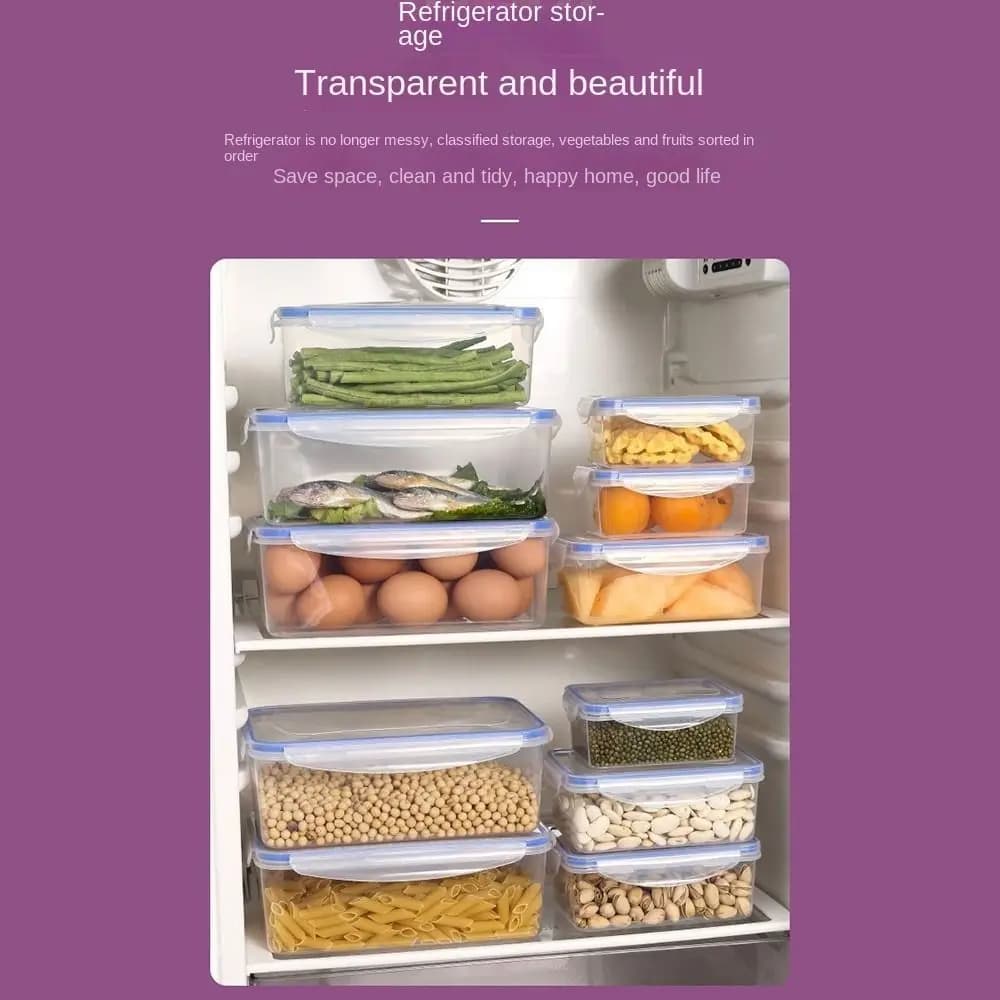 Sealed Rectangular Refrigerator Storage Box with Lid Plastic Trasparent Crisper Food Containers Stackable Microw - 5