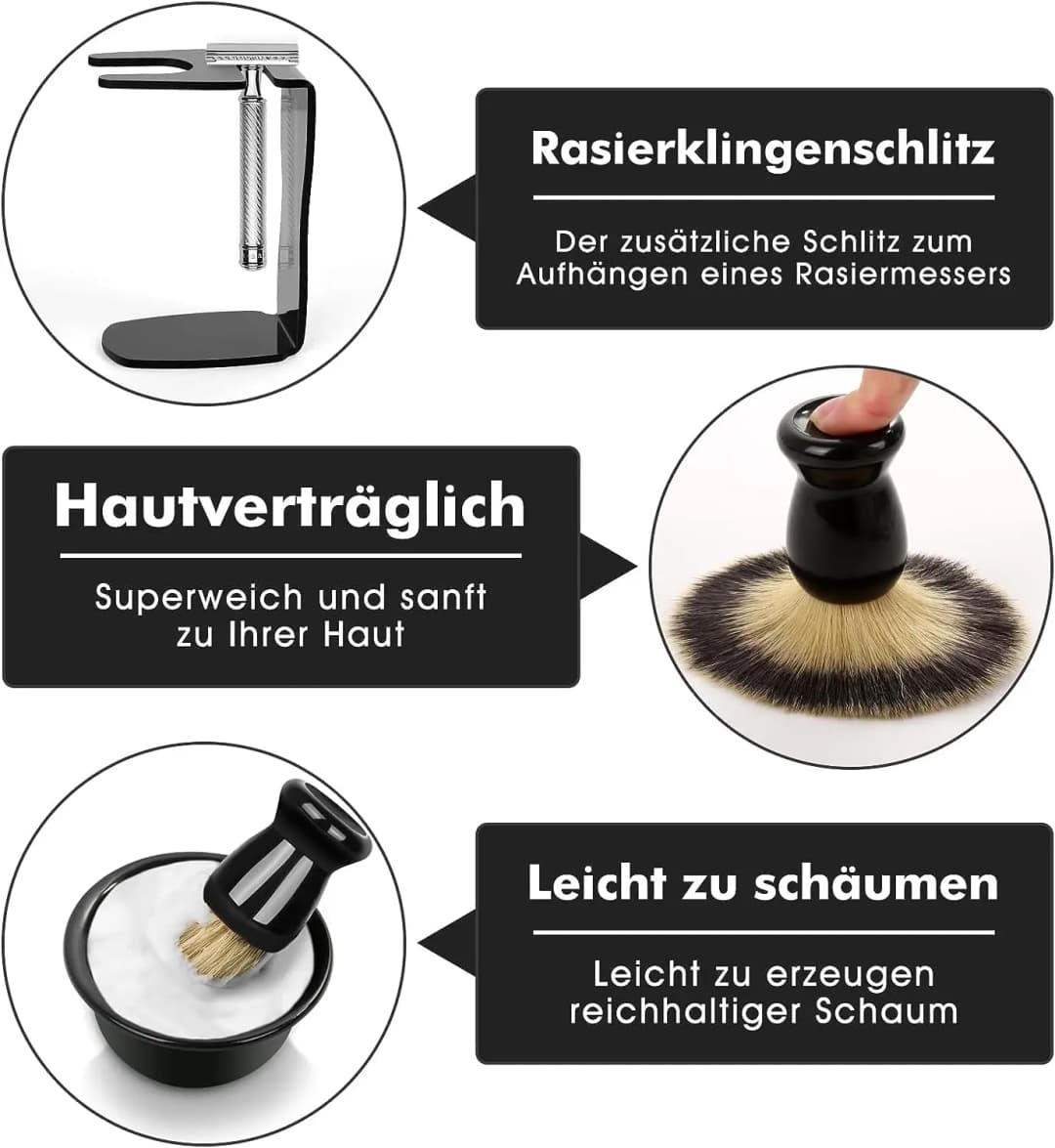 Shaving Brush Set, 3-in-1 Shaving Set with Shaving Brush, Shaving Bowl and Shaving Stand,  Father's Day Men's Shaving Gift Set - 6