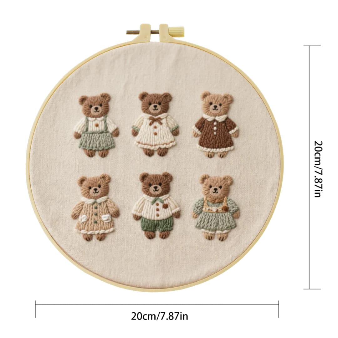 1 قطعة عدة تطريز يدوية DIY - نمط الدب الصغير اللطيف (20x20 سم) - فن الإبرة والخياطة والحرف اليدوية - 4