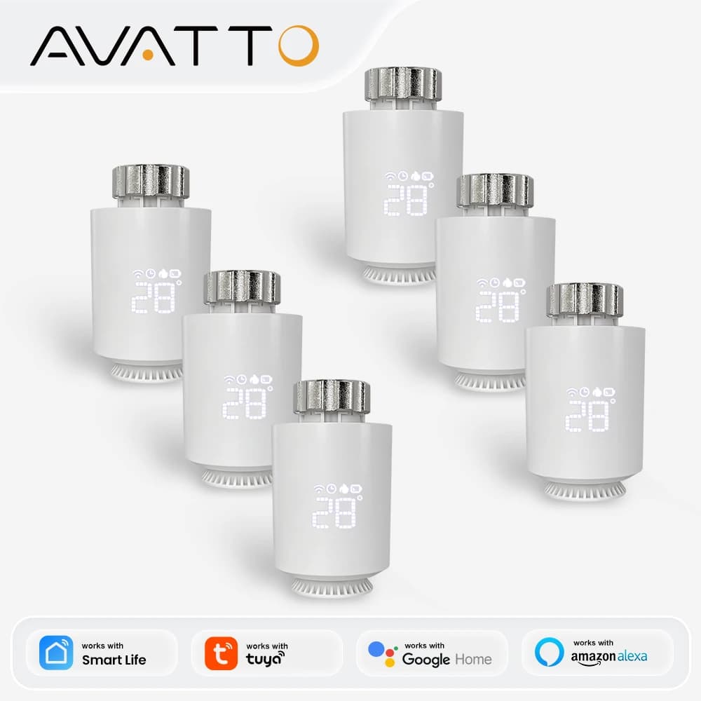 AVATTO 1-6 قطع مشغل مبرد ترموستات ZigBee، صمام تحكم بدرجة الحرارة ترموستات TRV سمارت، تويا أليكسا جوجل هوم