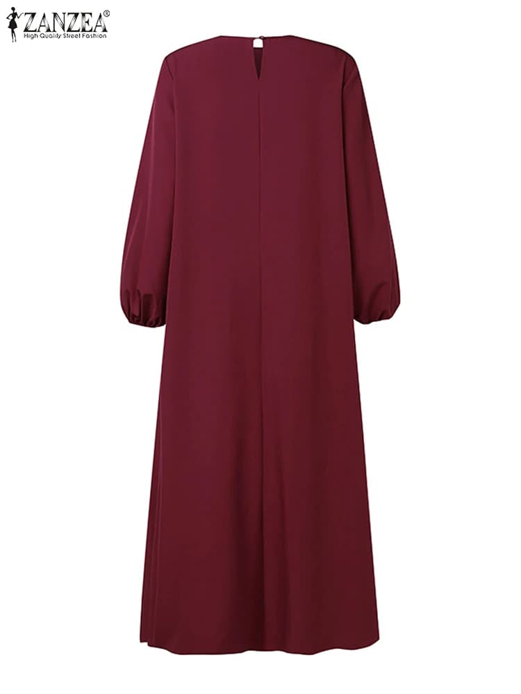 فستان ماكسي نسائي من ZANZEA مكون من كتلة الألوان مكون من قطعتين فساتين إسلامية طويلة برقبة دائرية وأكمام طويلة لخريف 2024 رداء عباية - 5