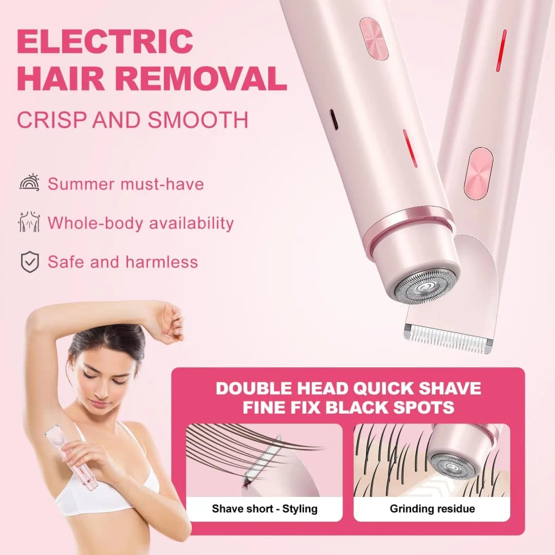 ماكينة حلاقة كهربائية 2 في 1 للنساء، ماكينة حلاقة بلا ألم، مقاومة للماء، ماكينة تشذيب شعر الساقين والبكيني والجسم، مزيل شعر الوجه والشارب للسيدات - 4