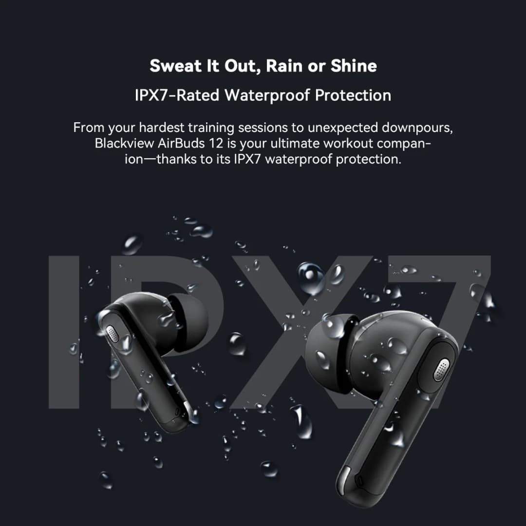 سماعات بلاك فيو إيربودز 12 اللاسلكية داخل الأذن مع شاشة تعمل باللمس، توصيل هوائي للصوت، باس ENC، بطارية 400 مللي أمبير، مقاومة للماء IPX7 - 6