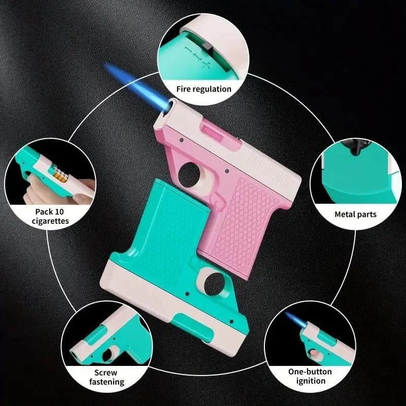 Portable Windproof Lighter with Adjustable Flame - Pink & White Design, Butane Gas Lighter for Camping, BBQ, Kitchen, and Baking - 5