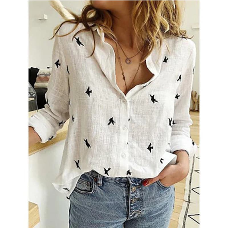 Elegant Cotton Linen Shirts Women Casual Solid Button Lapel Blouses Shirts Spring Summer Long Sleeve Loose Tops Tunic Blusas - 5