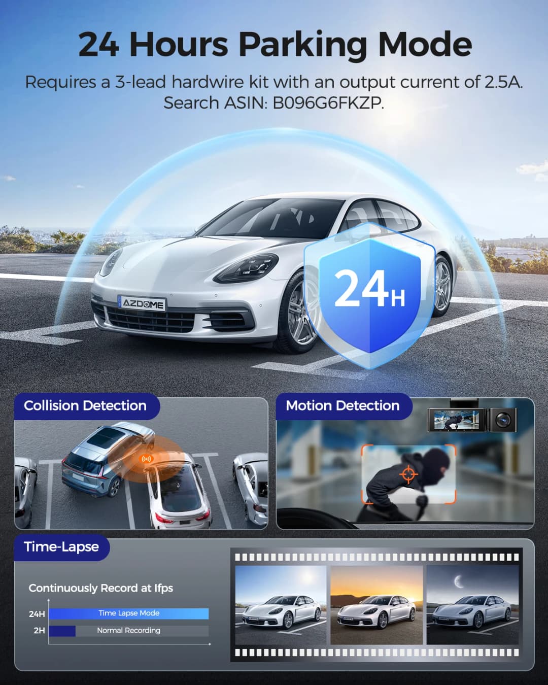 كاميرا داش AZDOME M550 ماكس بدقة 4K + 2.5K مع نظام تحديد المواقع المدمج وواي فاي وزاوية رؤية 150 درجة وشاشة ركن 24 ساعة ورؤية ليلية - 6