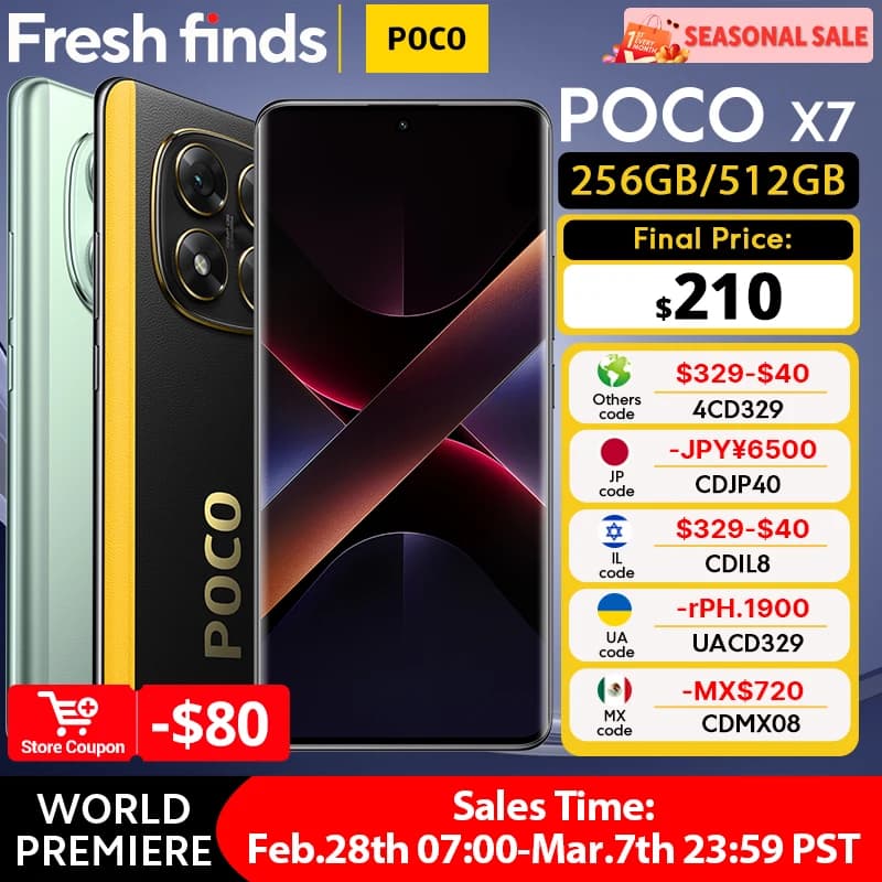 عرض عالمي أول لهاتف POCO X7 إصدار عالمي، معالج Dimensity 7300-Ultra، شاشة AMOLED منحنية مقاس 6.67 بوصة بدقة 1.5K، شحن توربو 45 واط، NFC