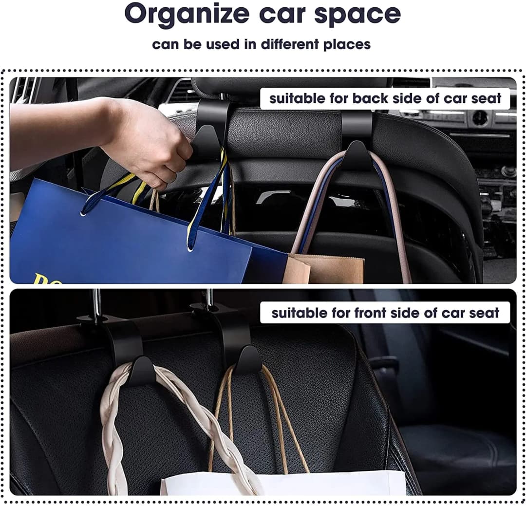 4Pack Hooks for Bags Car Clips Front Seat Headrest Organizer Holder Auto Fastener Hangers Car Storage Interior Accessories - 4
