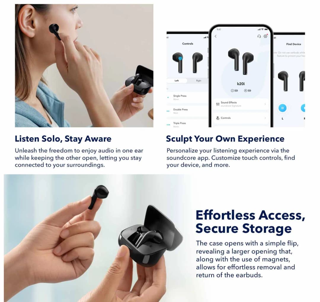 سماعات أذن شبه داخل الأذن Soundcore K20i من Anker مع بلوتوث وسماعات رأس بلوتوث لاسلكية وسماعات أذن بلوتوث لاسلكية - 5