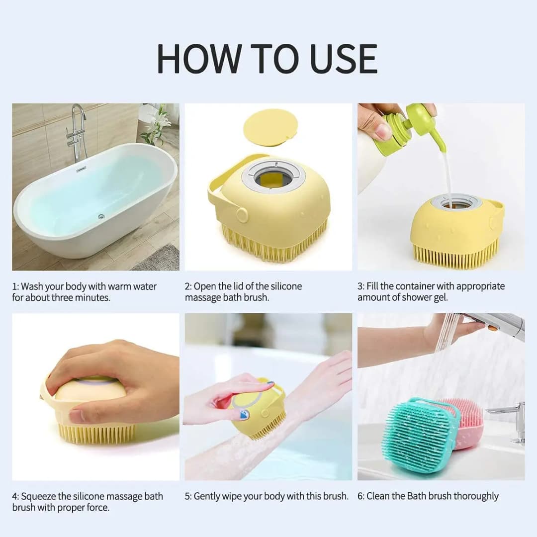 Dog Bathing Brush Pet Massage Brush Shampoo Dispenser Soft Silicone Brush Rubber Bristle for Dogs and Cats Shower Grooming Tool - 4