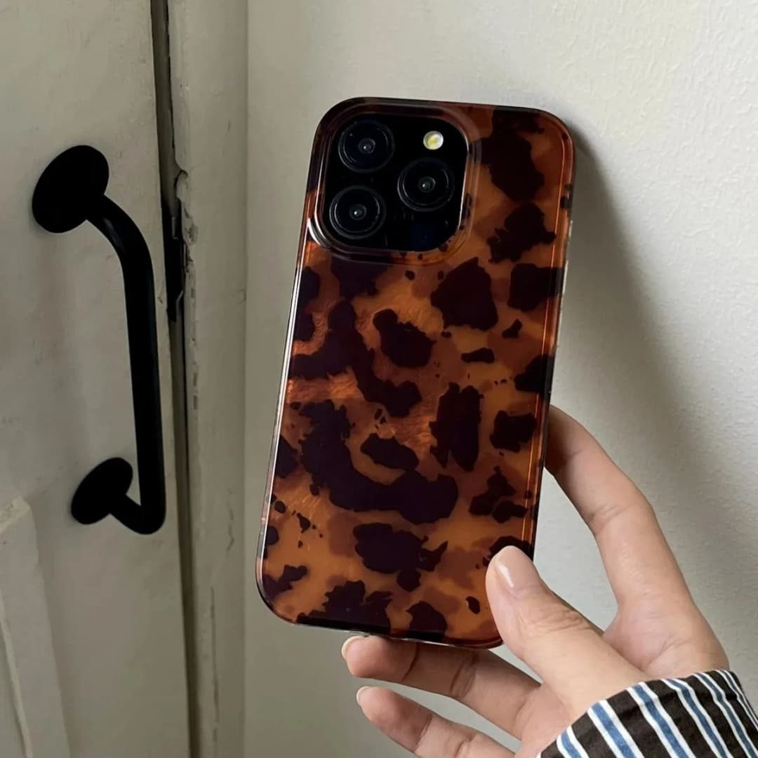 Retro Amber Texture Laser Phone Case For iPhone 17 16 Pro Max 15 14 13 12 11 XS XR 7 8 Plus 16E Stylish Leopard Print Soft Cover - 6