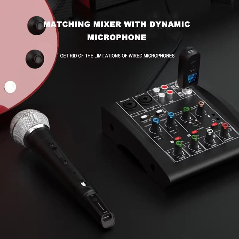 نظام KEBIDUMEI اللاسلكي بتردد UHF مع محول XLR لمايكروفون الديناميكي والجيتار ومزج الصوت ونظام PA - 2