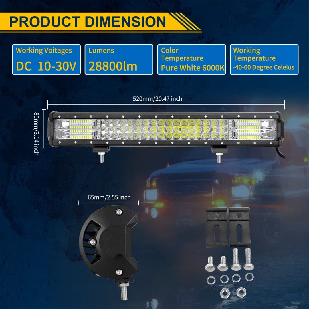 20inch 288W 7D Tri-row LED Light Bar + Front Bumper License Plate Bracket + Wire Kit For ATV Offroad SUV 4x4 Tractor Car - 2
