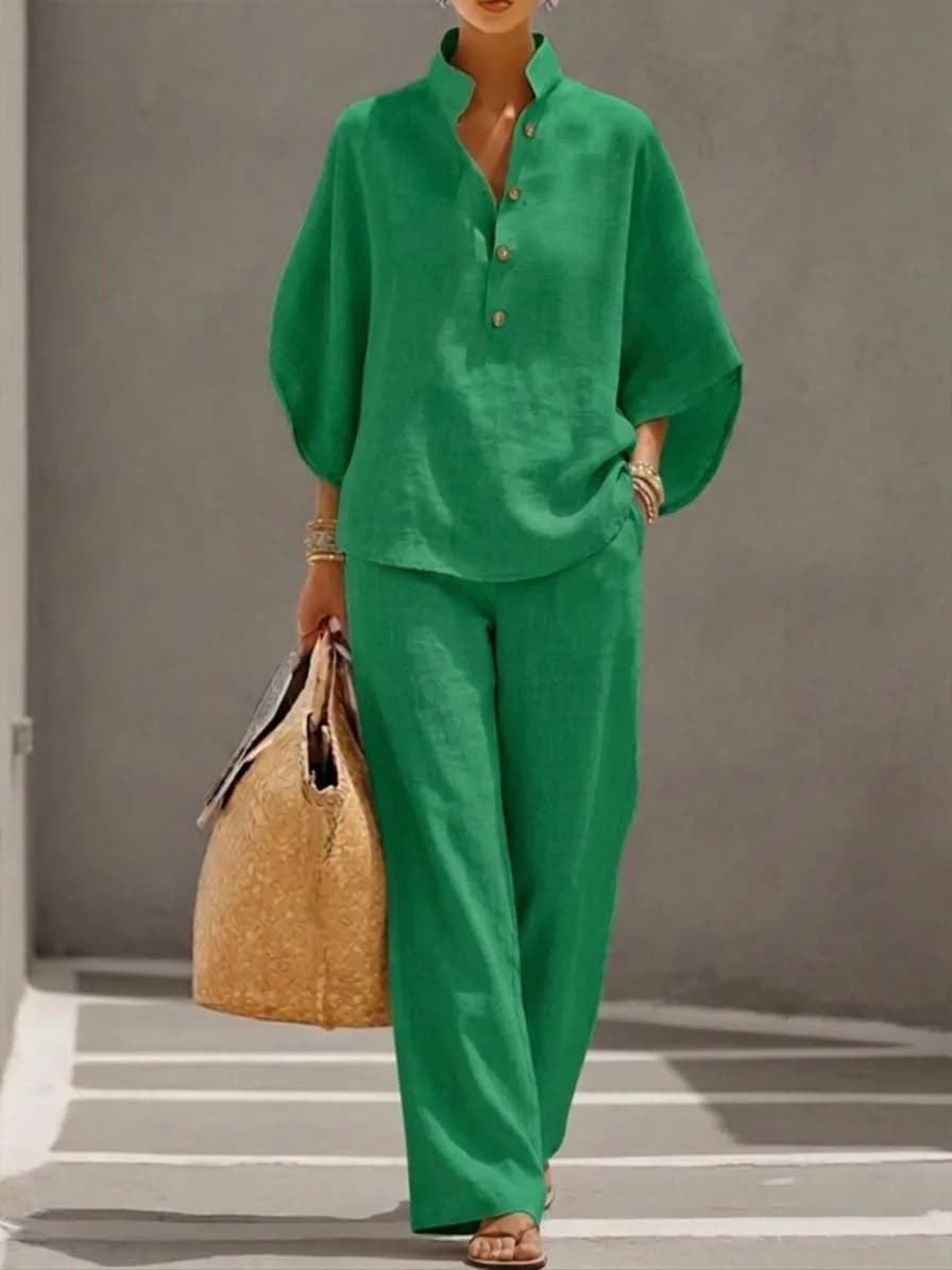 New women's shirt set button cardigan loose comfortable casual versatile women's set - 4