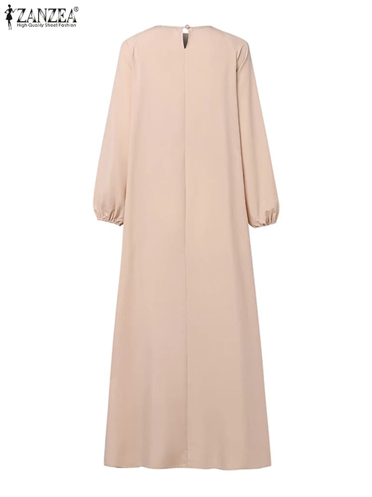 ZANZEA المرقعة فانوس كم عباية الجلباب النساء Plisse الطبقات فستان ماكسي أنيق مسلم موضة الحجاب الإسلامي مطوي فستان - 5