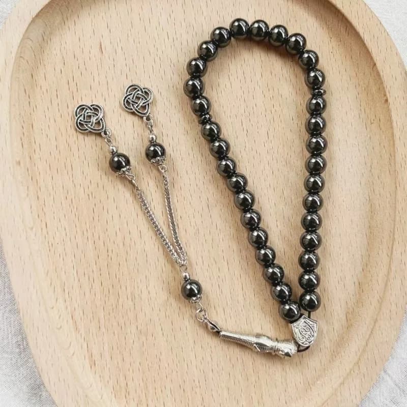 حجر المرارة الأسود الرائع 8 مم 33 حبات المسبحة مطرز سوار خرز الصلاة العربية التركية الإسلامية - 6