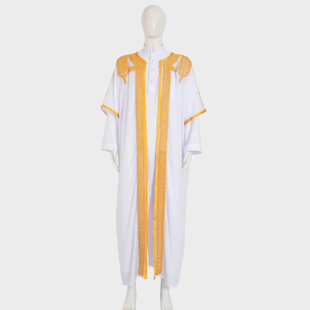 Eid Men Robe Jubba Thobe Open Abaya Dishdasha Islamic Embroidery Cardigan Abayas Dubai Male Muslim Prayer Kaftan Ramadan Morocco - 6