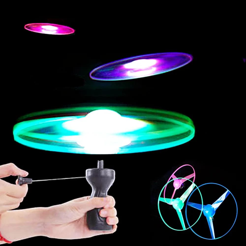 أطفال مضيئة تحلق القرص المروحة اللعب LED الإضاءة سحب سلسلة تحلق UFO لعبة الغزل العلوي لعبة في الهواء الطلق لعبة رياضية هدية
