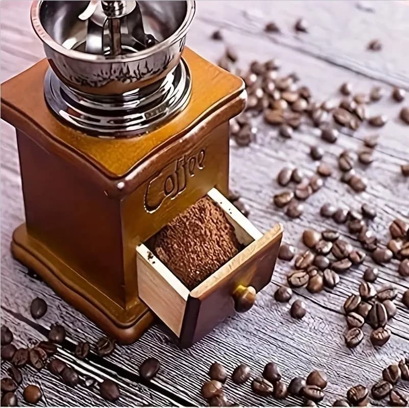مطحنة قهوة يدوية كلاسيكية بأسلوب عتيق مطحنة قهوة يدوية بذراع دوران يدوي من الخشب - 4