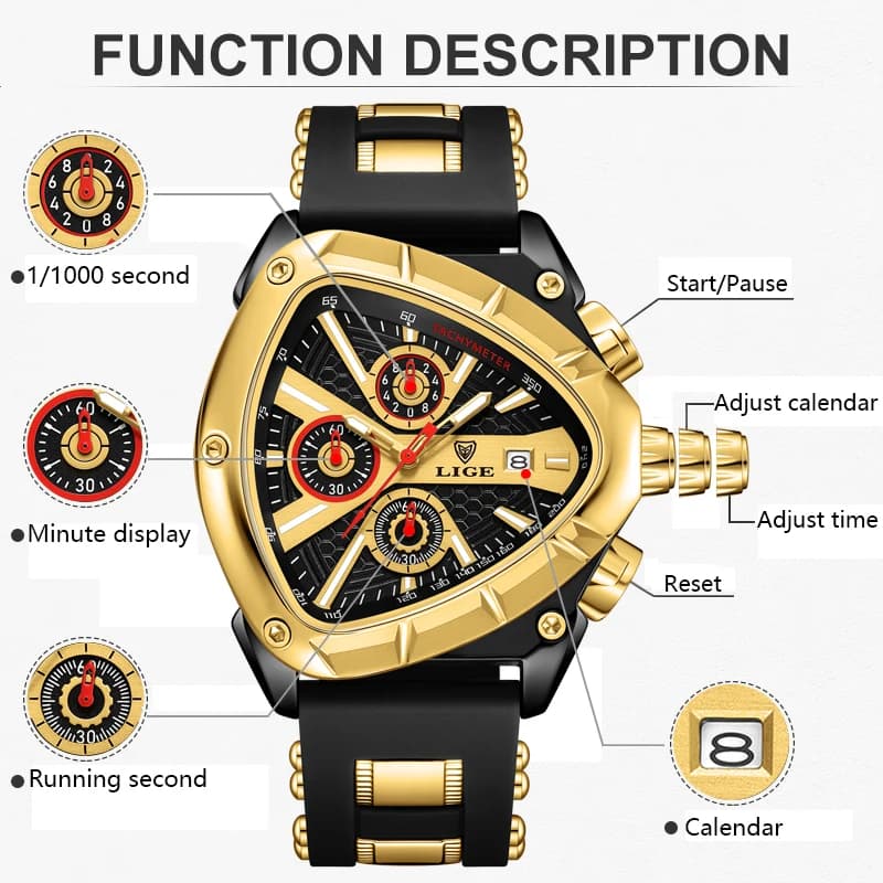 ساعة LIGE الجديدة المضادة للماء للرجال ساعة رياضية عسكرية رجالية ماركة فاخرة موضة ساعة كرونوغراف كوارتز من السيليكون - 3