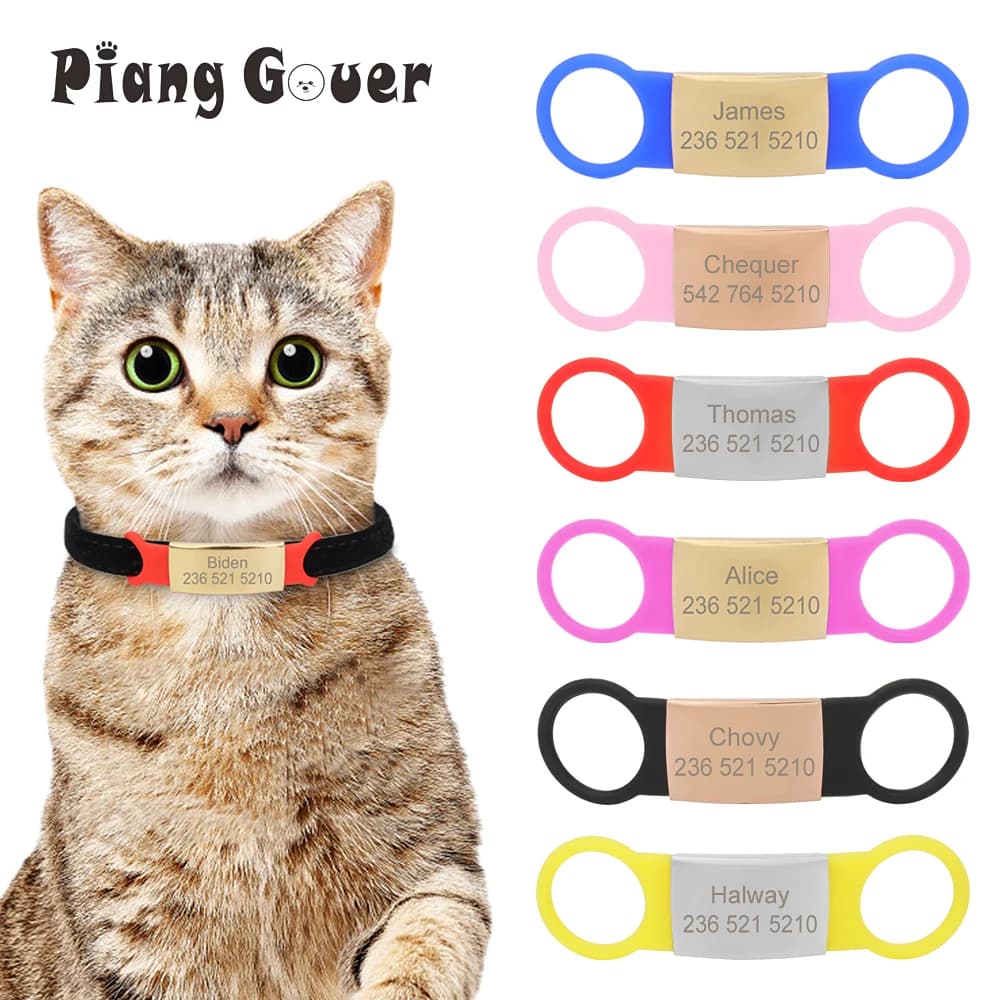 نقش مخصص اسم حيوان أليف إكسسوارات طوق كلب قطة بطاقة سيليكون جرو قطة رقم هاتف مضاد للفقدان مخصص ذهبي وردي