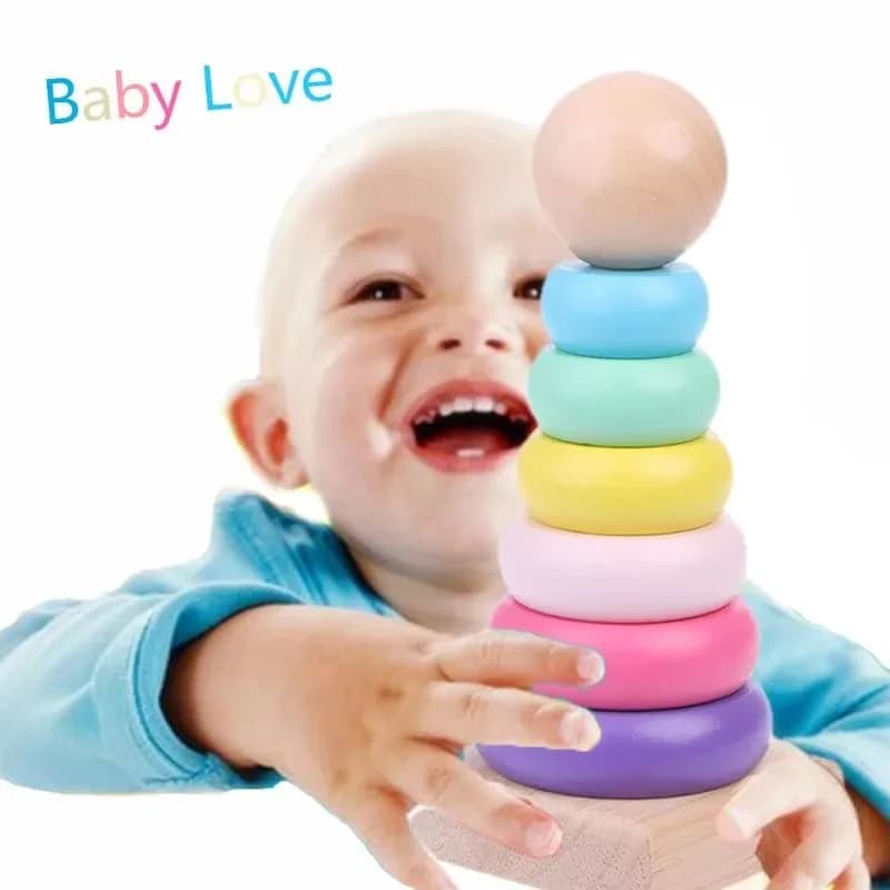 Wooden Macaroon Tower Children Puzzle Toys Montessori Educational Supplies Size Color Recognition Birthday Gifts for Kids TMZ - 5