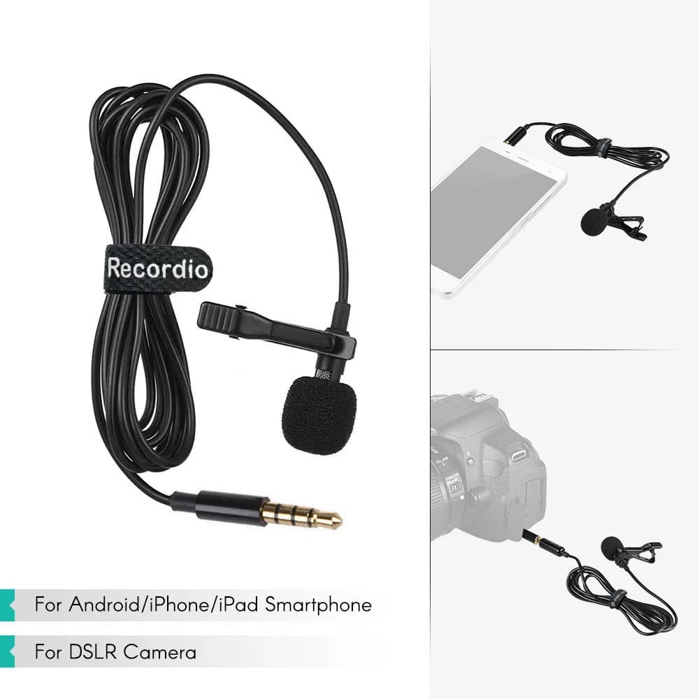 1.5M Lavalier Microphone 3.5MM 6.5MM Jack Lapel Mic Condenser Microphone 2M Extension Cable Adapter for Phone Camera Computer - 2