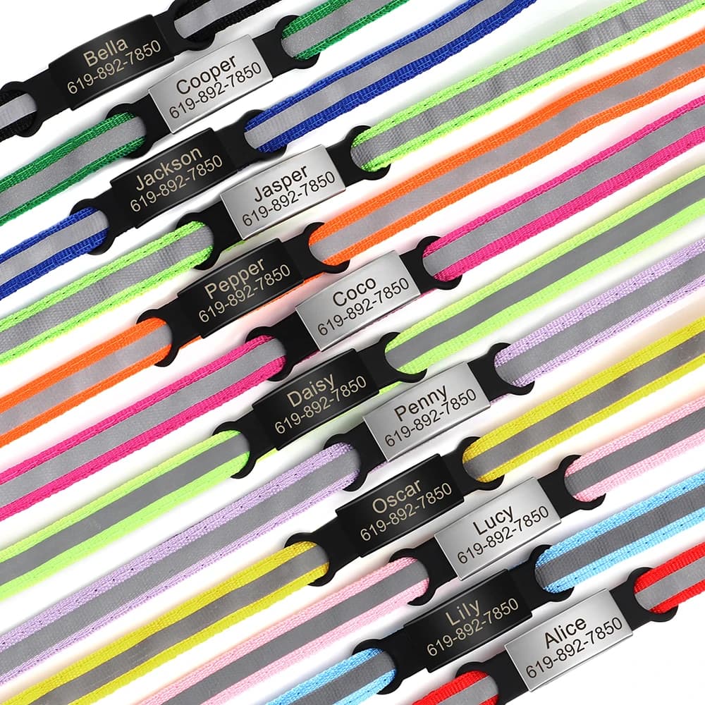 Customized Cat Collar Reflective Cat Collar Free Engraved Puppy Kitten Pet ID Nameplate Necklace With Bell Anti-lost For Cats - 4